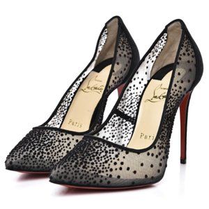 Christian Louboutin Follies Lace Plumeti Chiffon Suede 100 Pumps
